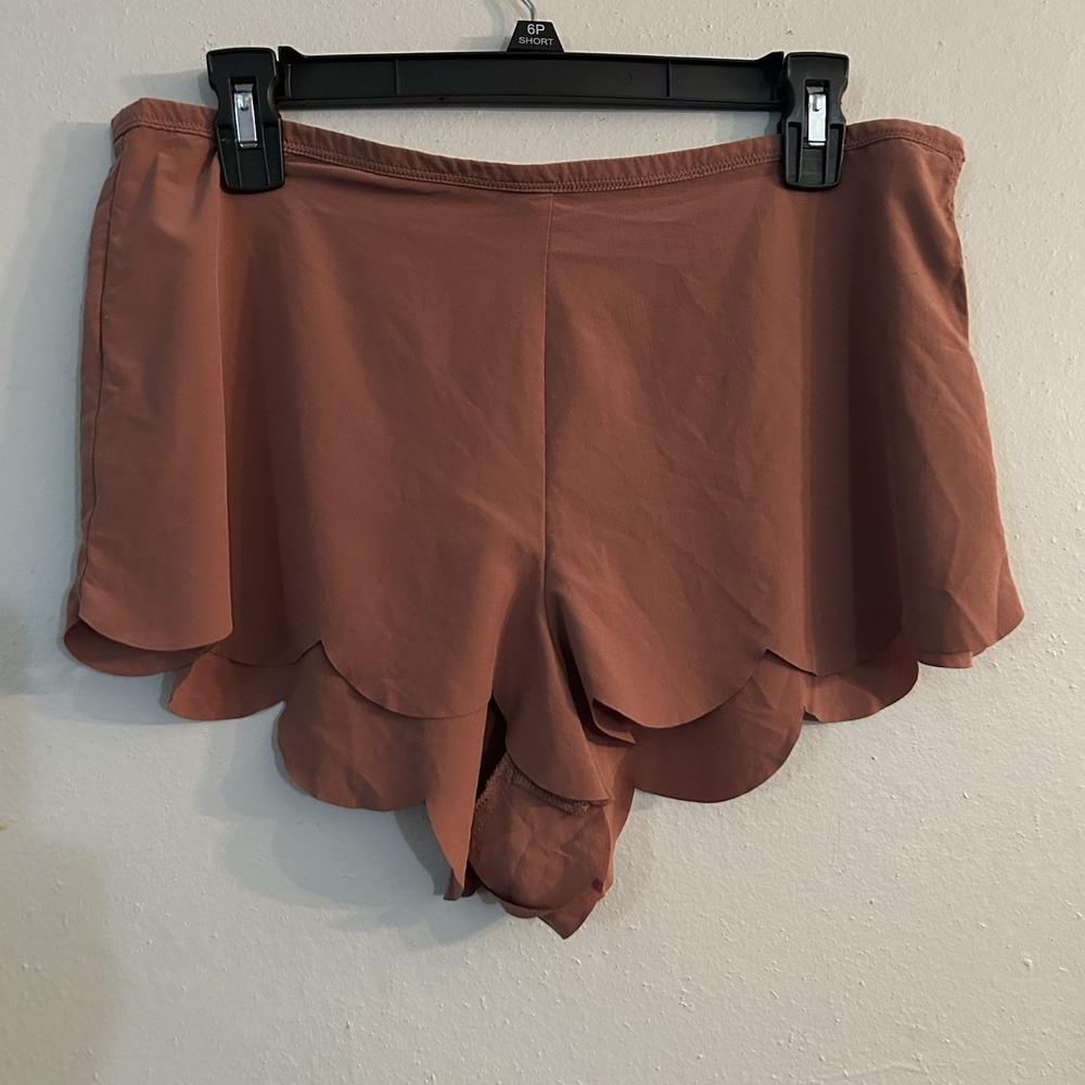 Free People Women's High Waisted Scallop hem Flowy Shorts Brown XL Sleepwear